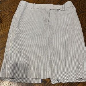 Talbots White and Blue Seersucker Pencil Skirt Knee-Length